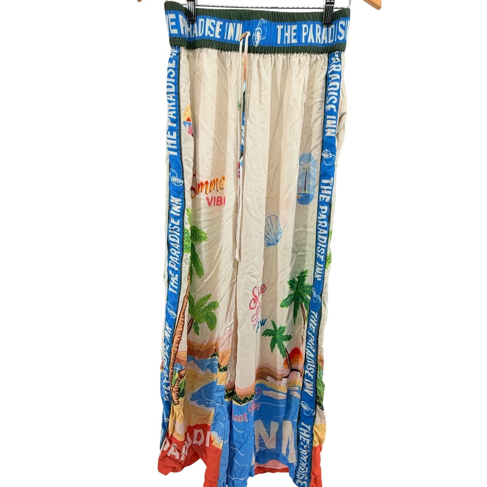 Vintage Hawaii Paradise Inn‎ Beach Palm Tree Summer Vibe Pants Women's L